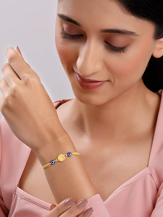 Golden Hindi Initial Evil Eye Bracelet