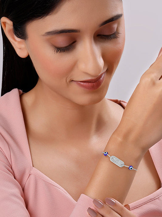 Silver Personalised Evil Eye Name Bracelet