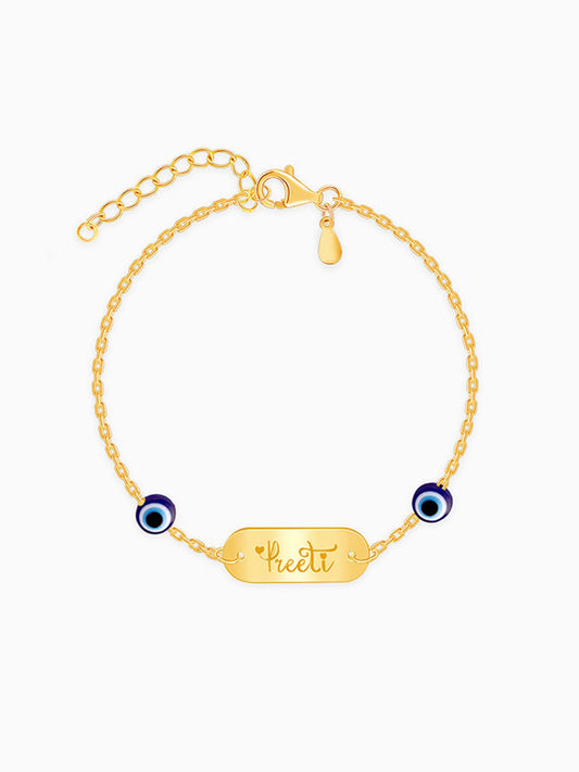 Golden Personalised Evil Eye Name Bracelet