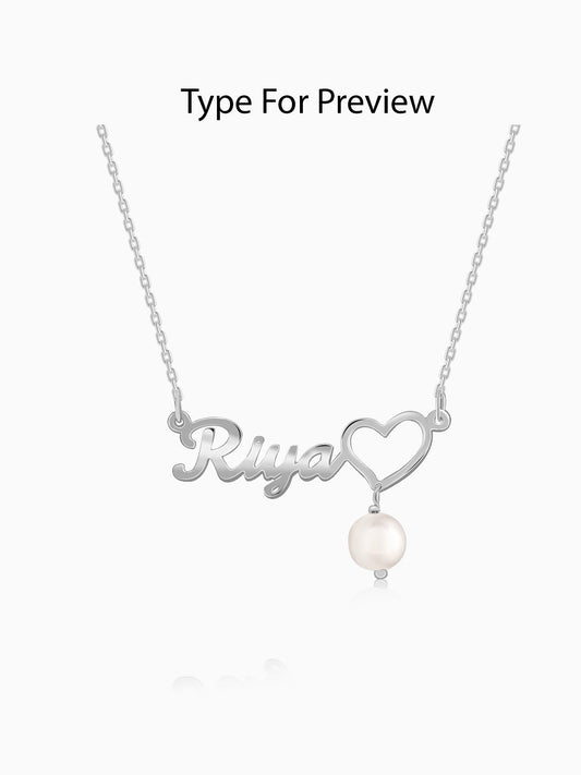 Silver Personalised Pearl Heart Necklace