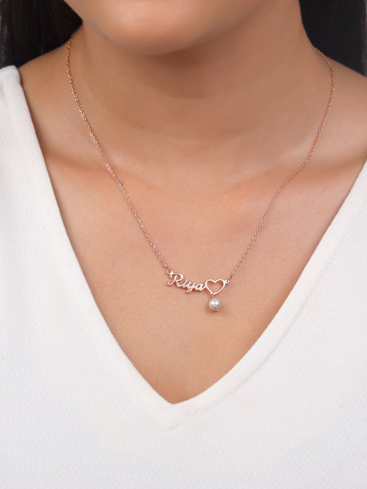Rose Gold Personalised Pearl Heart Necklace