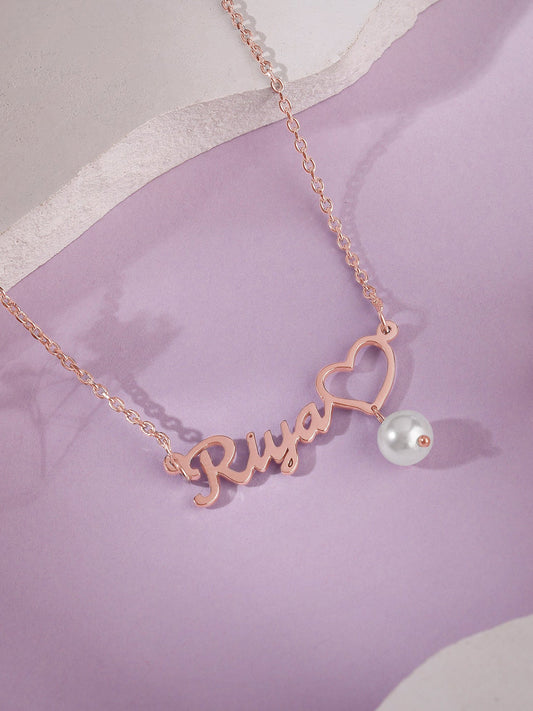 Rose Gold Personalised Pearl Heart Necklace