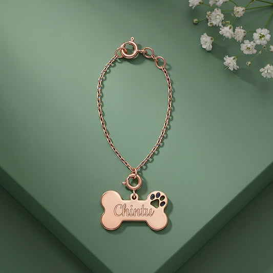 Rose Gold Personalised Paw Print Bone Pet Charm