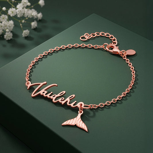 Rose Gold Personalised Cute Mermaid Tail Bracelet