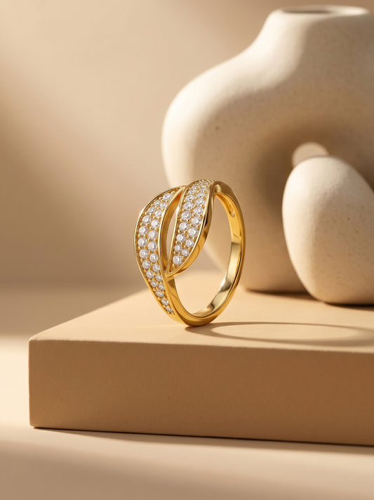Golden Dual Wave Ring
