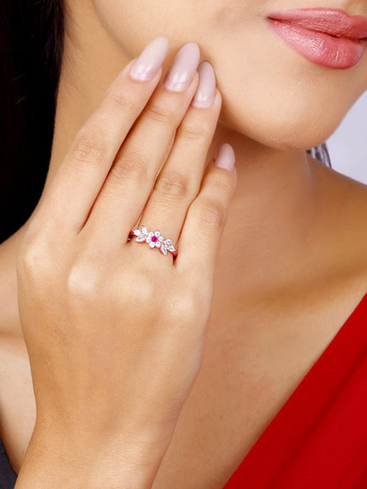 Rose Gold Royal Pink Floral Ring