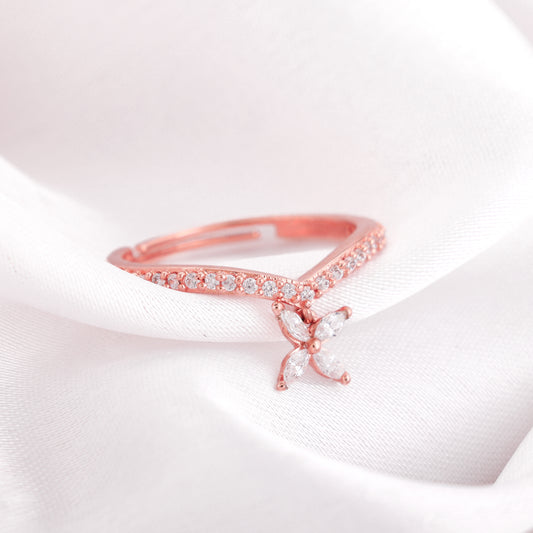 Rose Gold Flower Drop Ring
