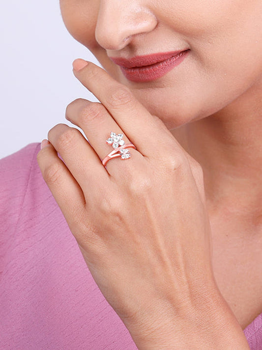 Rose Gold Butterfly Flower Ring