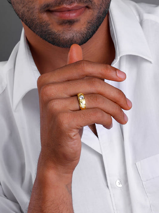 Golden Zircon Ornate Ring For Him