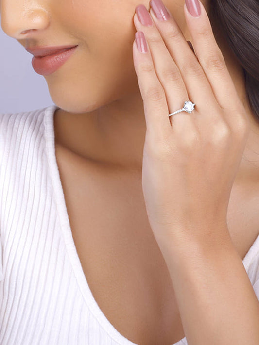 Silver Zircon Arabesque Ring
