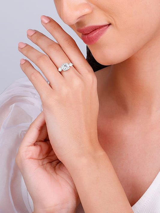 Round Stoned Silver Open Ring
