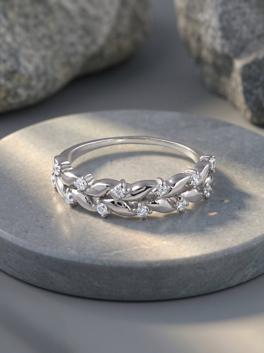 Silver Woven Leaf Ring