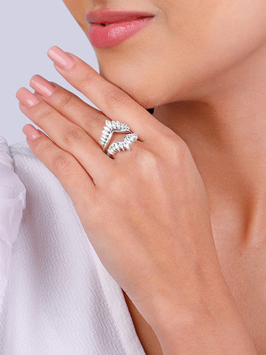Silver Layered Zirconia Statement Ring