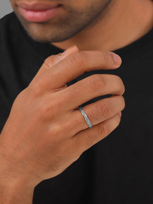 Oxidised Silver Vibrant Wave Ring For Him