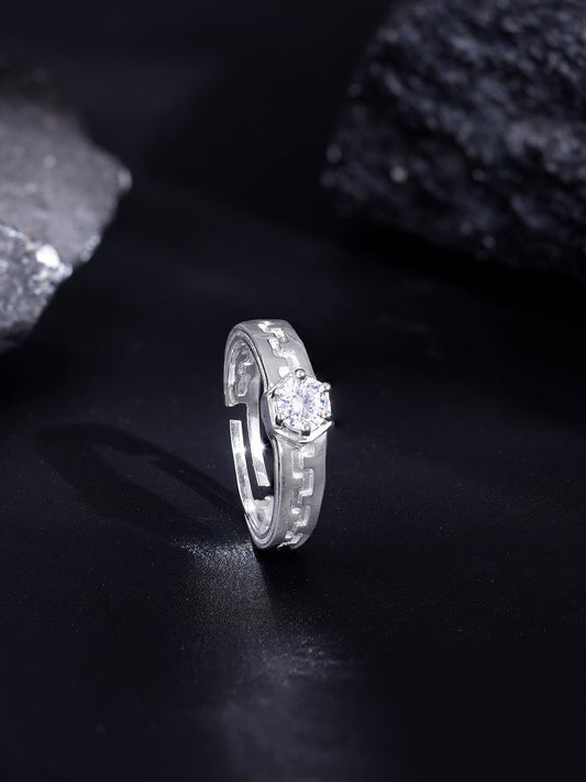 Silver Classic Zircon Ring For Him