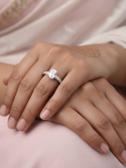 Silver Glowing Oval Ring