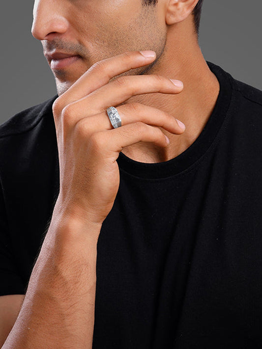 Silver Regal Square Ring For Him