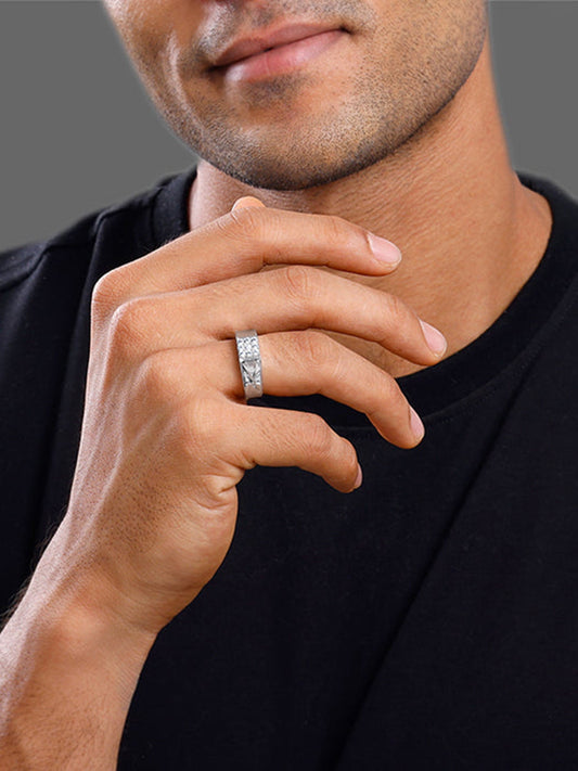 Silver Geometric Glimmer Ring For Him