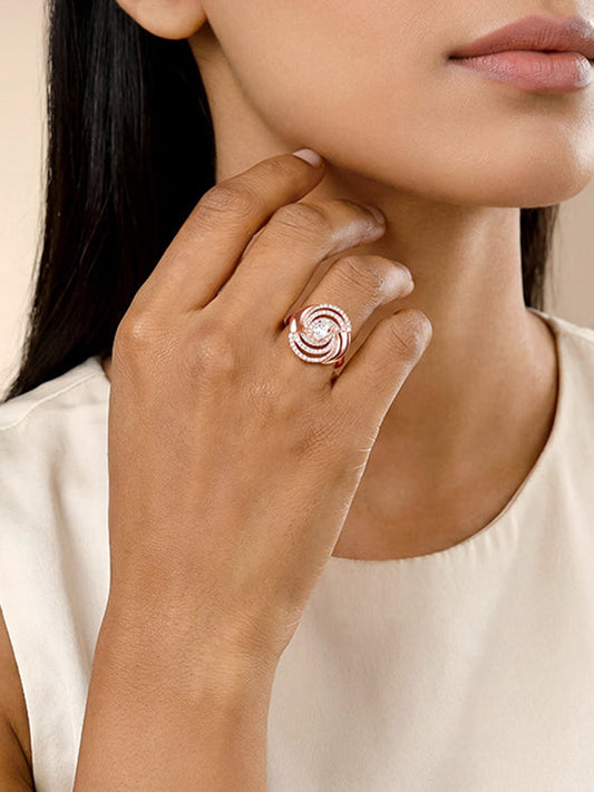 Rose Gold Spiral Sparkle Ring (Size 12)
