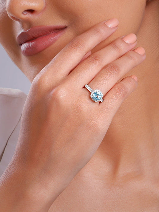 Silver Glowing Blue Topaz Ring