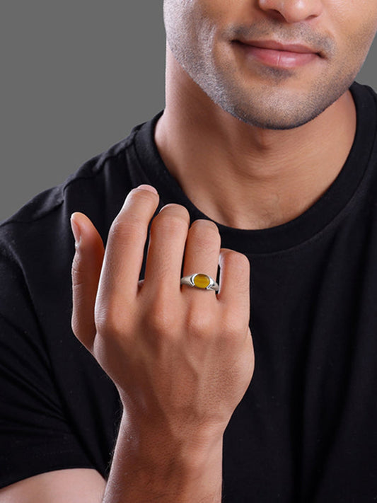 Silver Tiger Eye Men Ring For Him