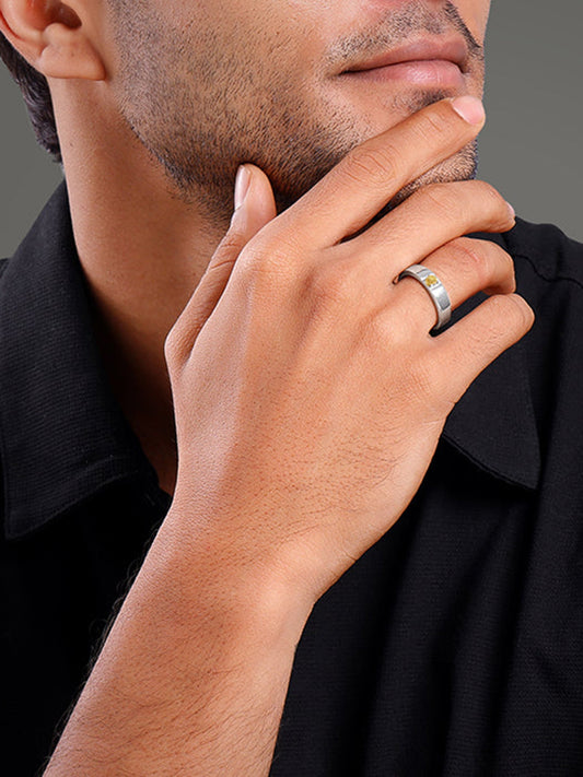 Silver Solitaire Citrine Ring For Him
