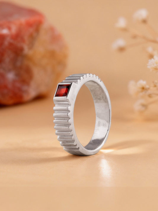 Silver Cog Garnet Ring For Him