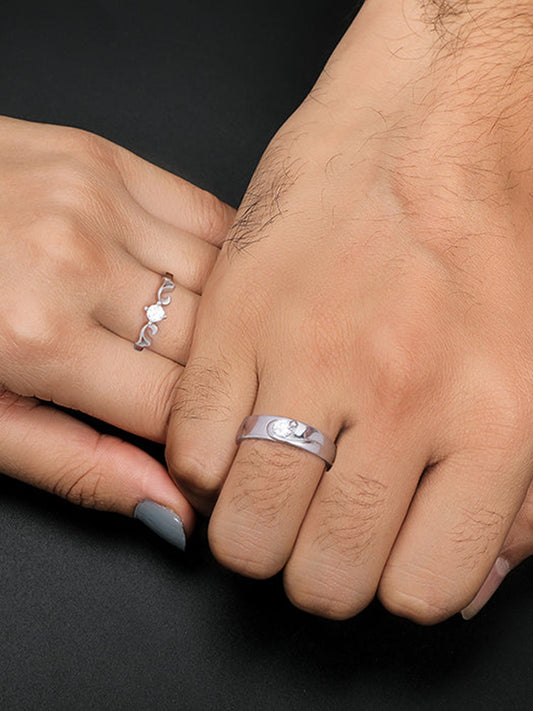 Silver Glowing in Love Couple Rings