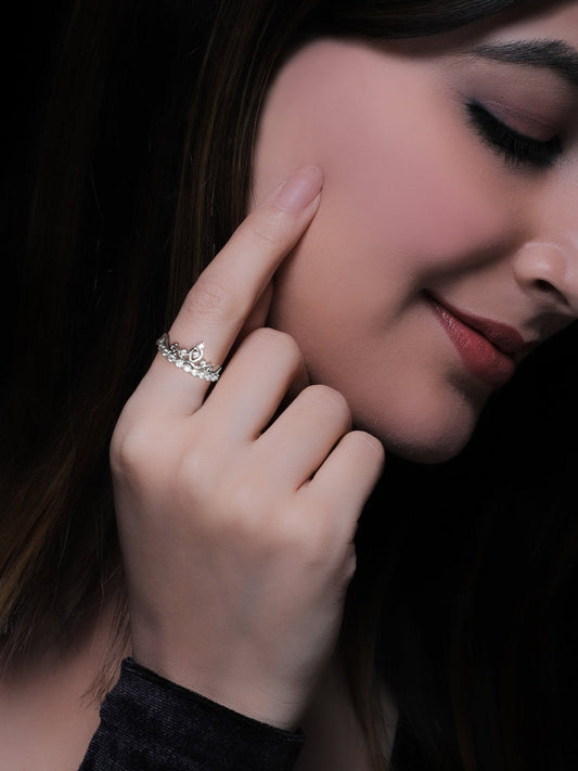 Silver Sparkling Crown Ring