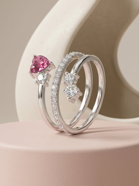 Silver Pink Serenade Ring