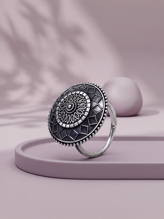 Oxidised Silver Mandara Ring (Size 12)