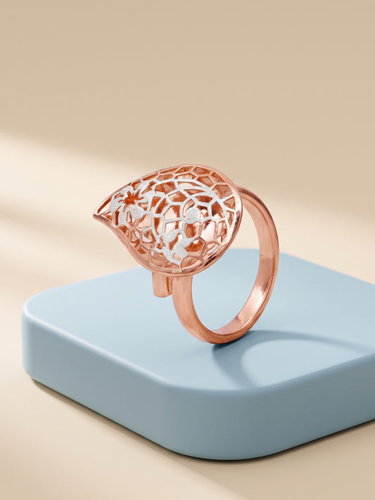 Dual Tone Mosaic Petal Silver Ring (Size 12)