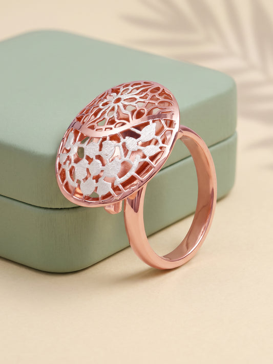 Dual Tone Filigree Bloom Silver Ring (Size 13)