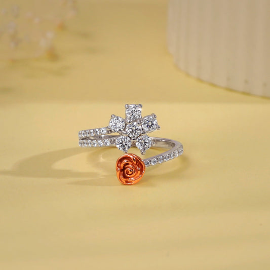 Silver Studded Rose Ring