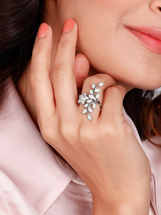 Silver Leaf Statement Ring