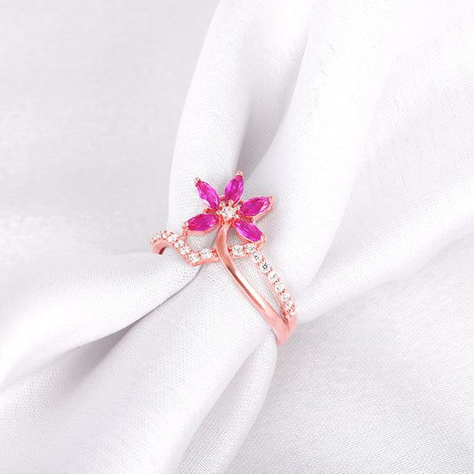 Rose Gold Pink Daisy Ring