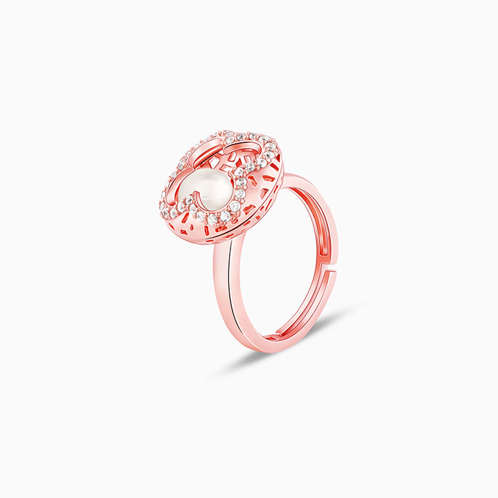 Rose Gold Pearl In Quatrefoil Ring