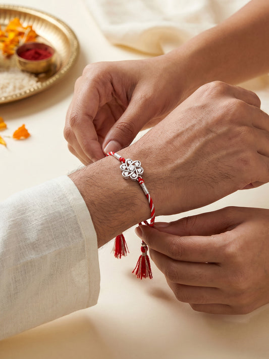 Silver Flowery Rakhi