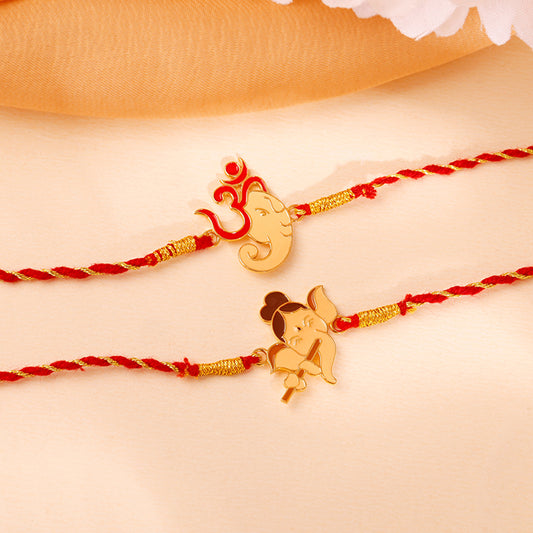 Golden Ganpati Shakti Rakhi Combo (Set of 2)