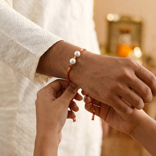 Gold Plated Twin Pearl Rakhi