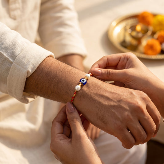Gold Plated Pearl Evil Eye Rakhi