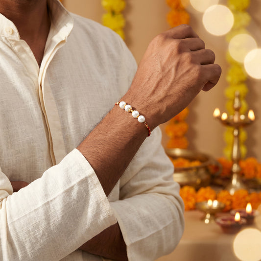 Golden Pearl Beaded Rakhi