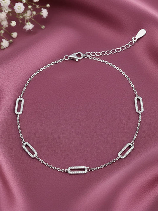 Silver Patterened Paperclip Anklet