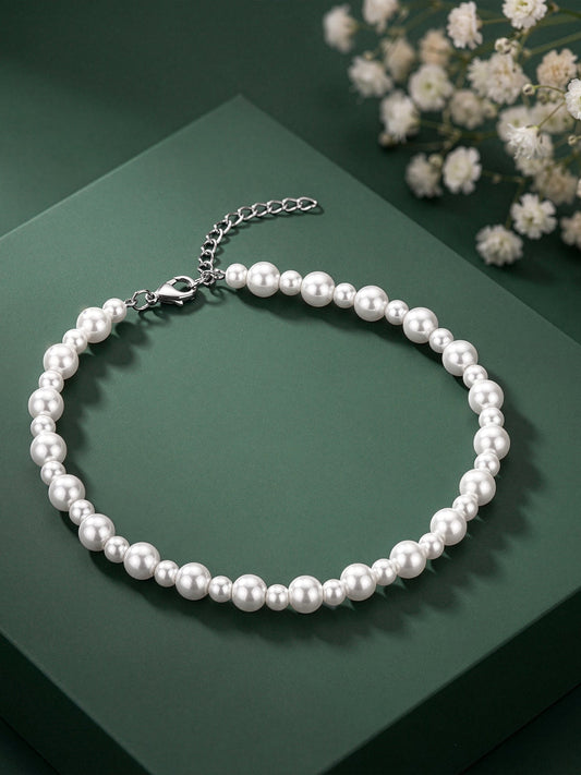 Silver Debbie Pearl Anklet