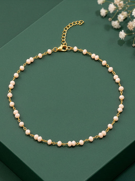 Golden Blush Quartz Bead Anklet