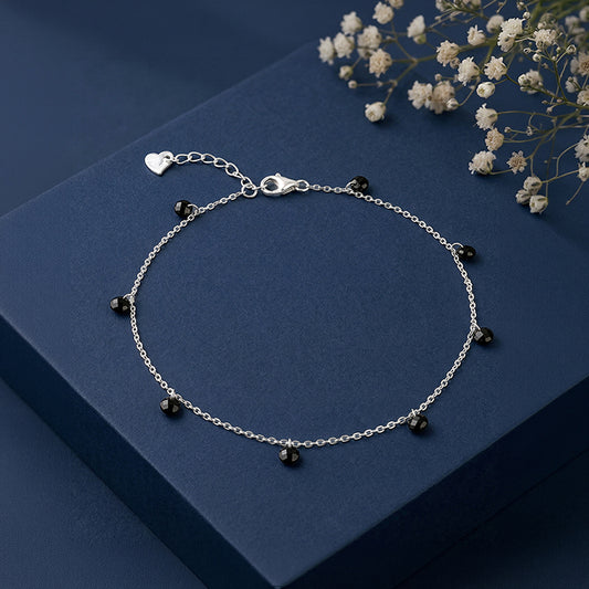Silver Midnight Black Zircon Charm Anklet