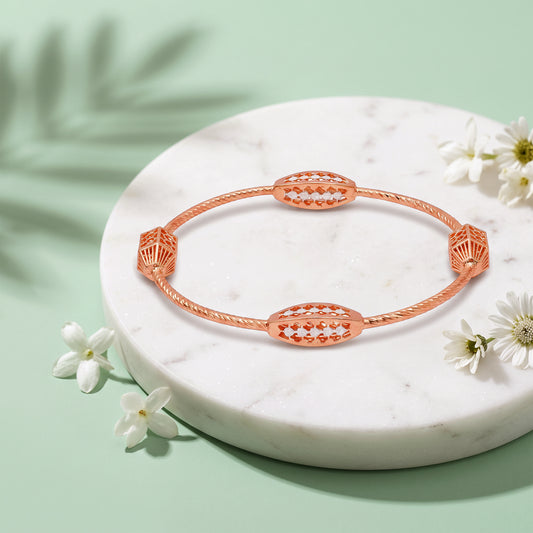 Dual Tone Barrel Silver Bangle Bracelet