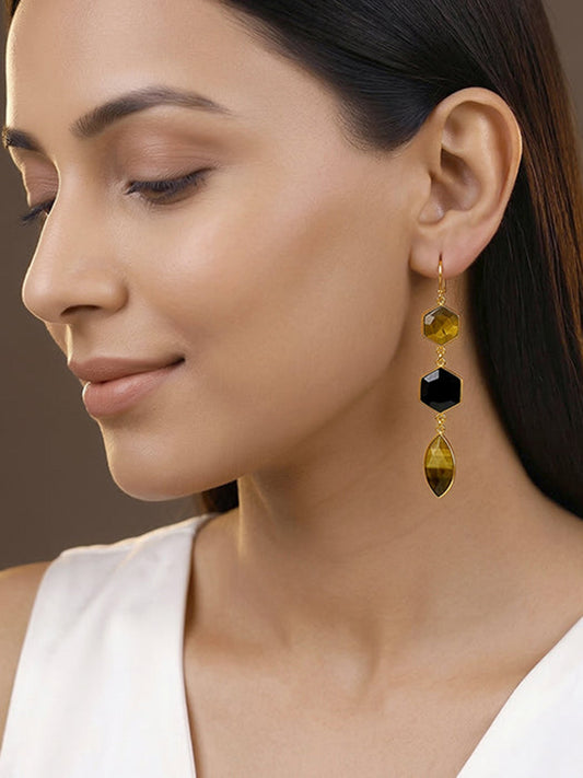 Golden Onyx Flame Dangler Earrings