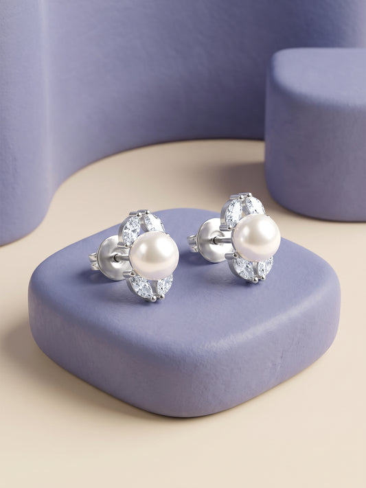 Silver Crawford Pearl Studs