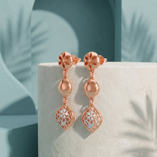 Dual Tone Bloom Grid Silver Earrings
